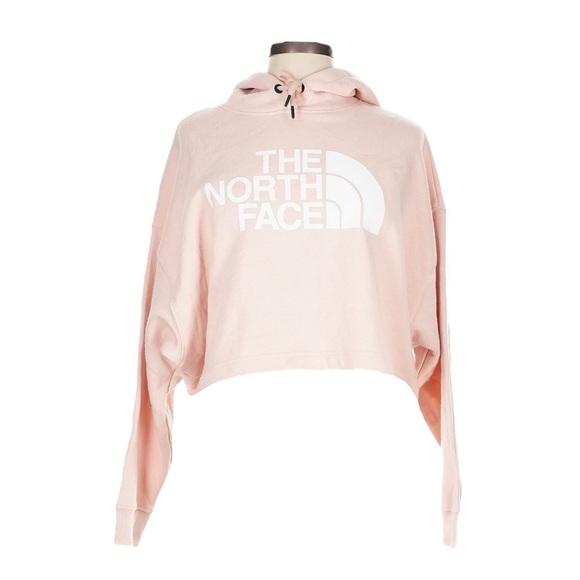 The North Face Crop Hoodie Sweatshirt Size L NWT Pink Blush, Fleece Lined Boxy - Picture 1 of 9